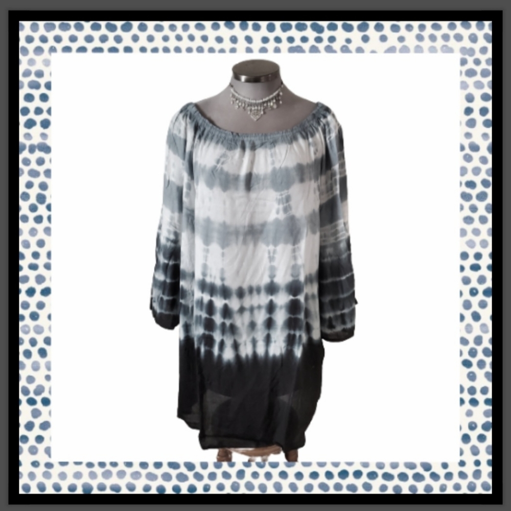 BLACK & WHITE ☆ TYE-DYE GAUZE ☆ SWIM COVER-UP ☆  NWT